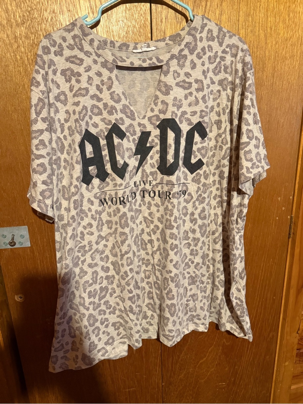 Maurices Beige Leopard Print AC/DC Graphic Short Sleeve Tee